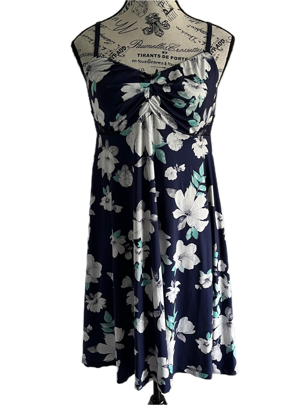 La vie en rose Blue Teal Navy Mini Slip Floral Dress Lingerie Y2K